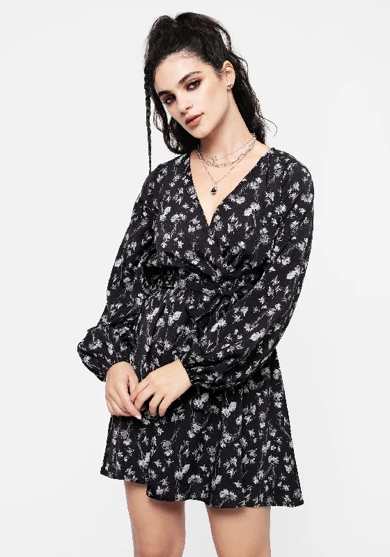 Claricia Long Sleeved Floral Faux Wrap Mini Dress