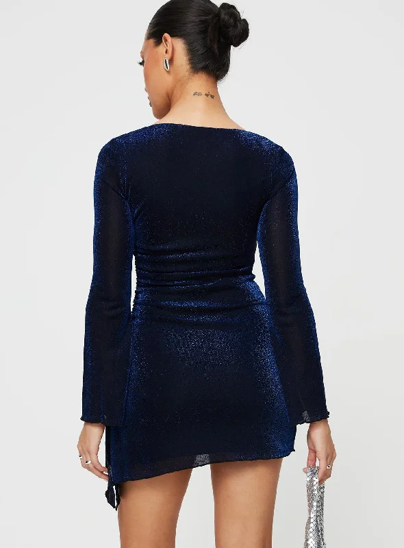 Donelli Long Sleeve Mini Dress Navy Lower Impact