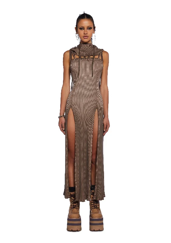 Echo Hooded Slit Maxi Dress - Brown