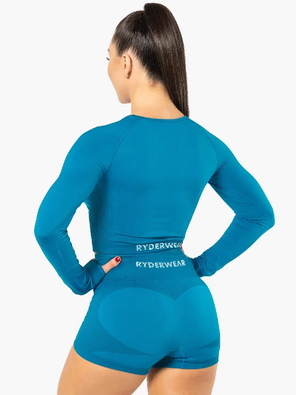 Electra Seamless Long Sleeve Crop Top - Electric Blue