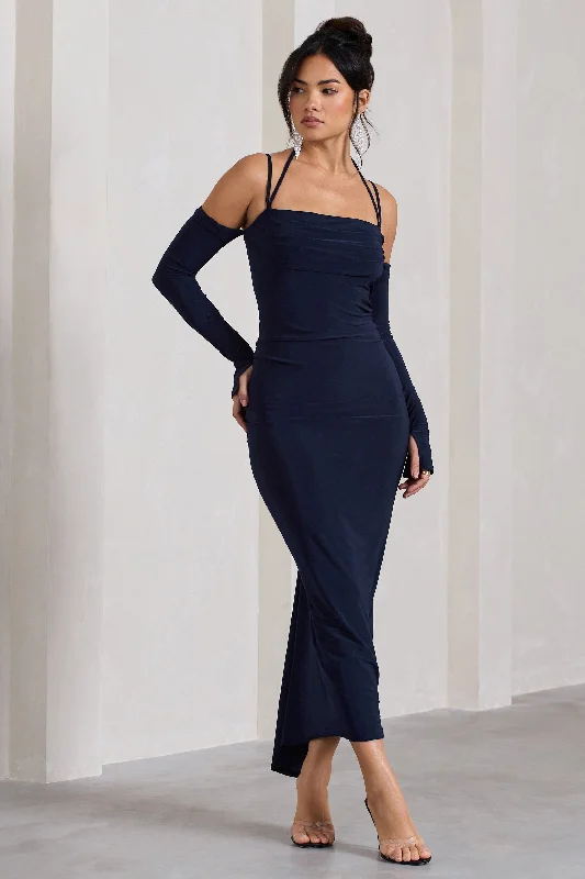 Jessie | Navy Strappy Long-Sleeved Bodycon Maxi Dress