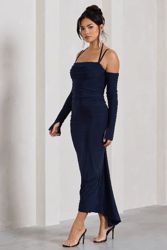 Jessie | Navy Strappy Long-Sleeved Bodycon Maxi Dress