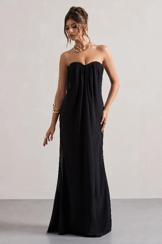 Kaz | Black Chiffon Sweetheart Maxi Dress