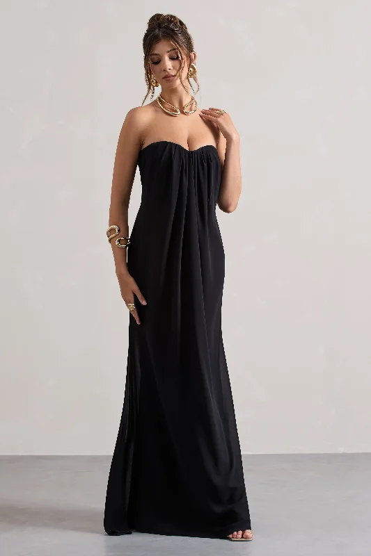 Kaz | Black Chiffon Sweetheart Maxi Dress