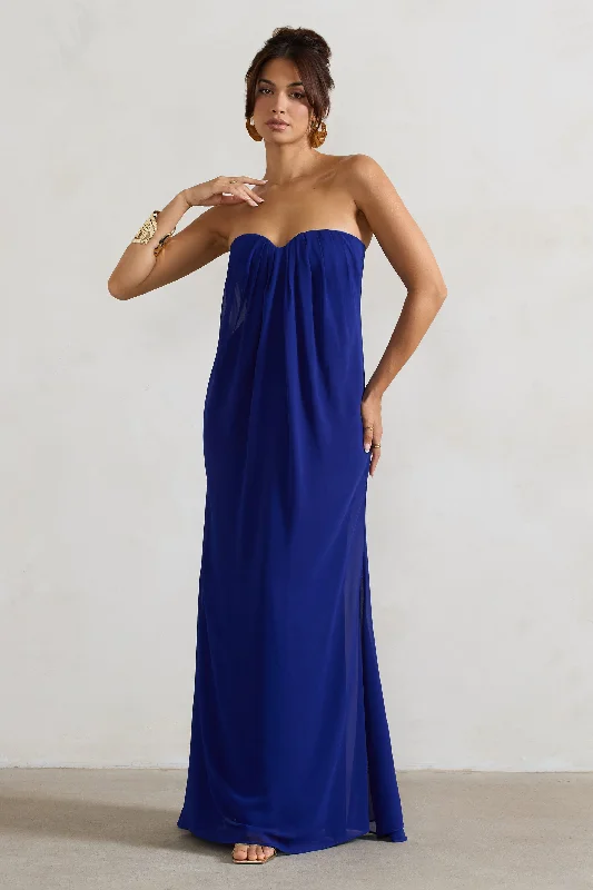 Kaz | Royal Blue Chiffon Sweetheart Maxi Dress