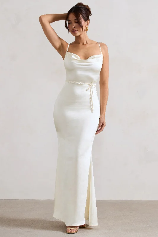 Lifetime | Ivory Satin Cowl Neck Maxi Dress With Cross Back Detail