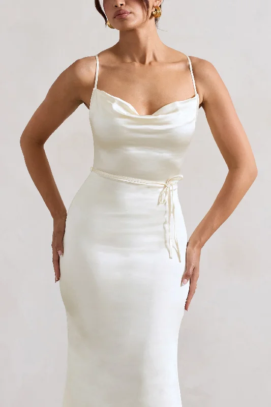 Lifetime | Ivory Satin Cowl Neck Maxi Dress With Cross Back Detail