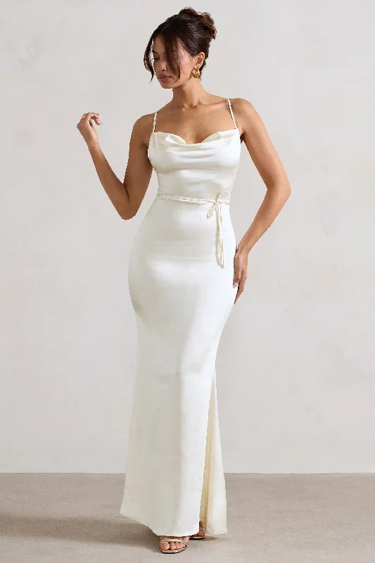 Lifetime | Ivory Satin Cowl Neck Maxi Dress With Cross Back Detail