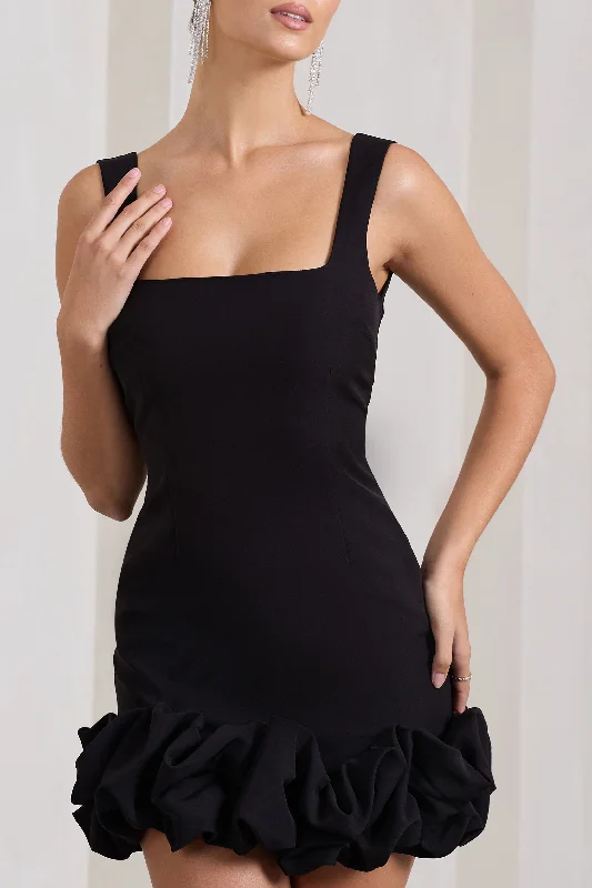 Lucy | Black Strappy Mini Dress With Ruffle Trim