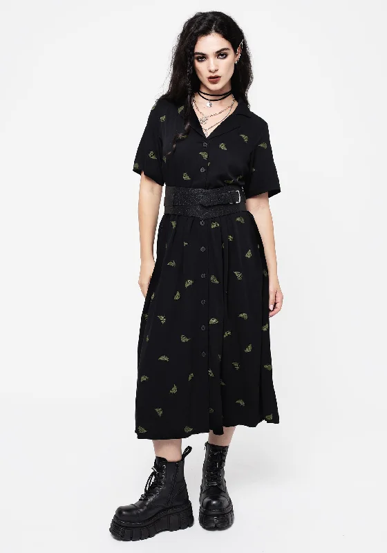 Osmunda Fern Embroidered Midi Shirt Dress