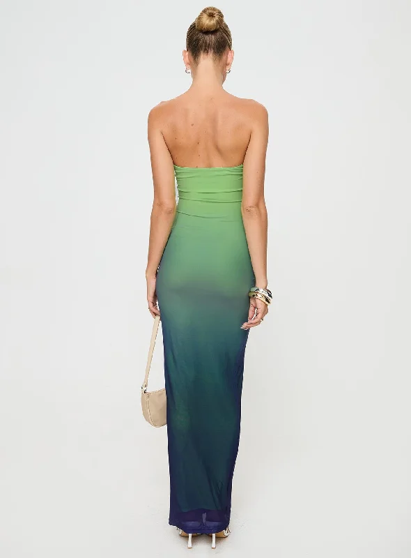 Stolen Love Strapless Maxi Dress Blue / Green Ombre Petite