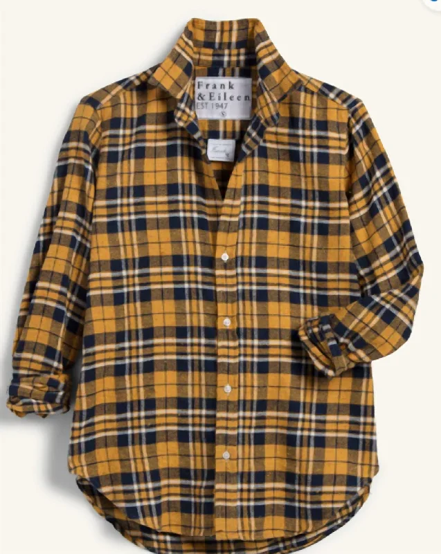 Frank Polar Flannel Button Up In Navy And Yellow Plaid