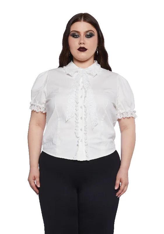 Plus Coveted Darling Poplin Blouse - White