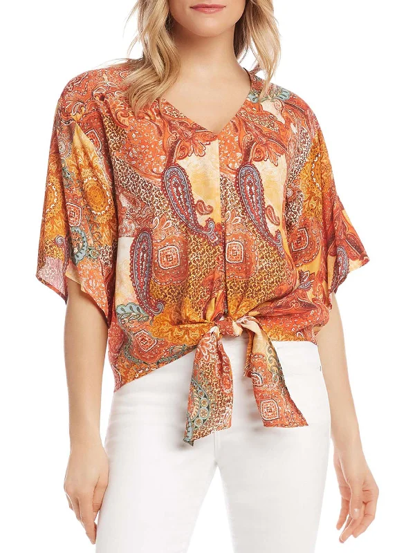 Womens Paisley Tie Front Top