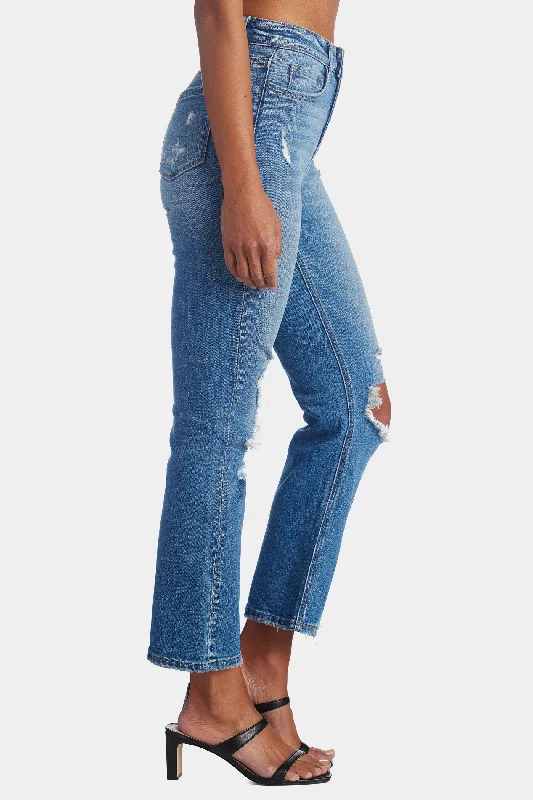 High Rise Stretch Ankle Straight Jeans