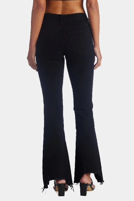 Mid Rise Flare Hem Detail Jeans