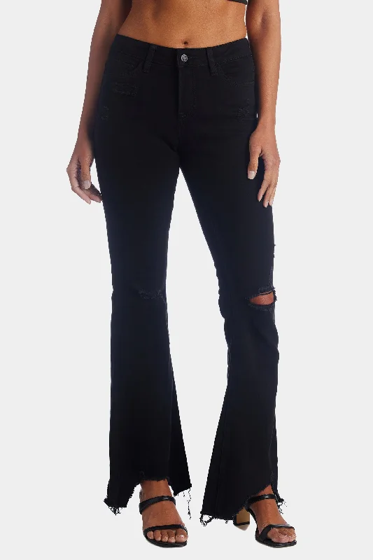 Mid Rise Flare Hem Detail Jeans