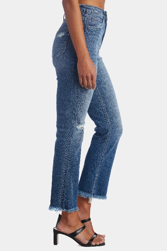 Super High Rise Ankle Straight Frayed Hem Jeans