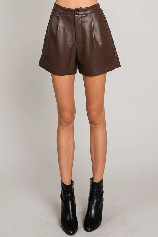 Lisbon Faux Leather Shorts in Brown