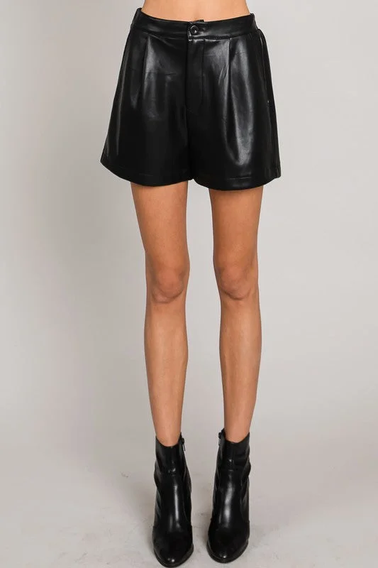 Lisbon Faux Leather Shorts in Black