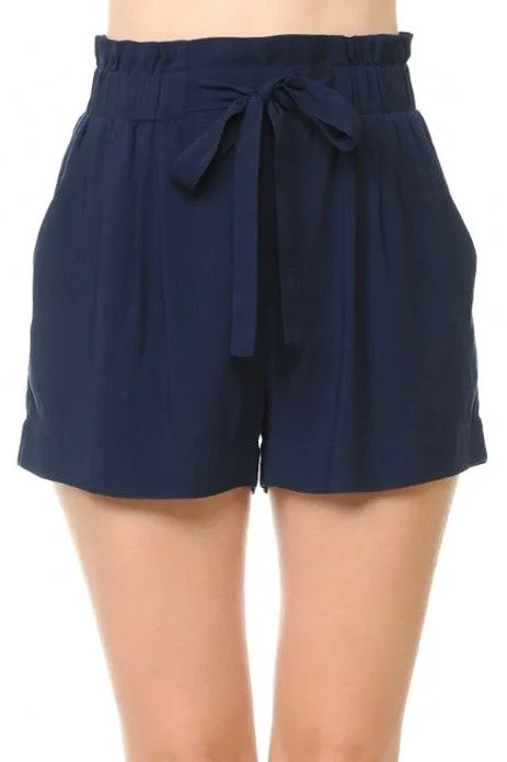 Elegant High-Waist Pull-On Shorts in Navy