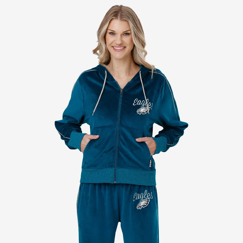 Philadelphia Eagles Womens Velour Zip Up Top