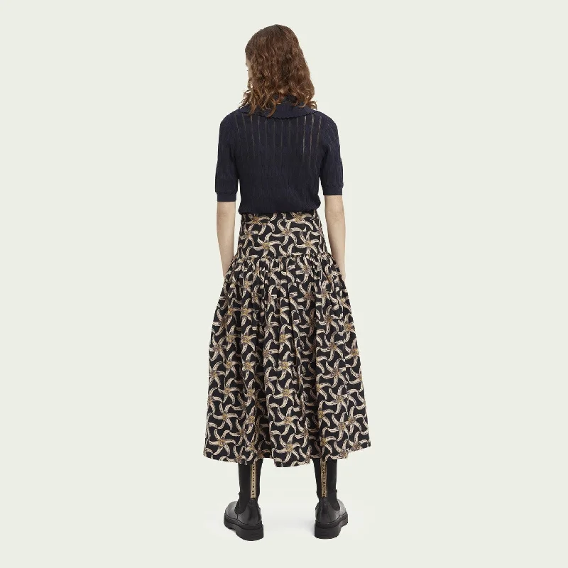 Voluminous Tiered Skirt (Black Print)