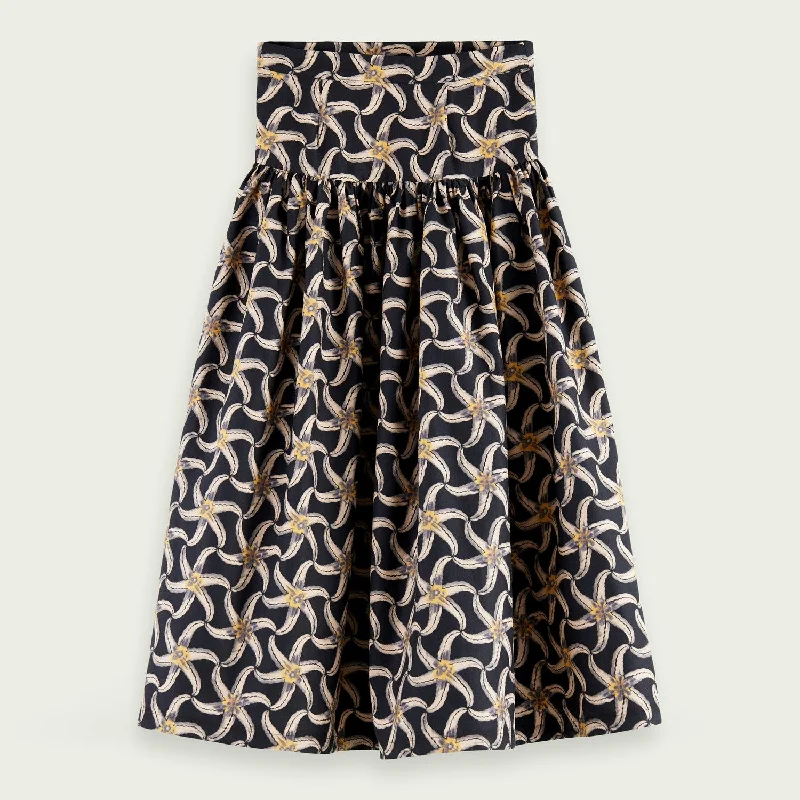 Voluminous Tiered Skirt (Black Print)