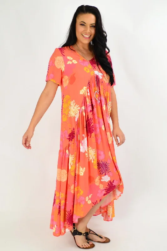 Apricot Floral Maxi Tunic Dress