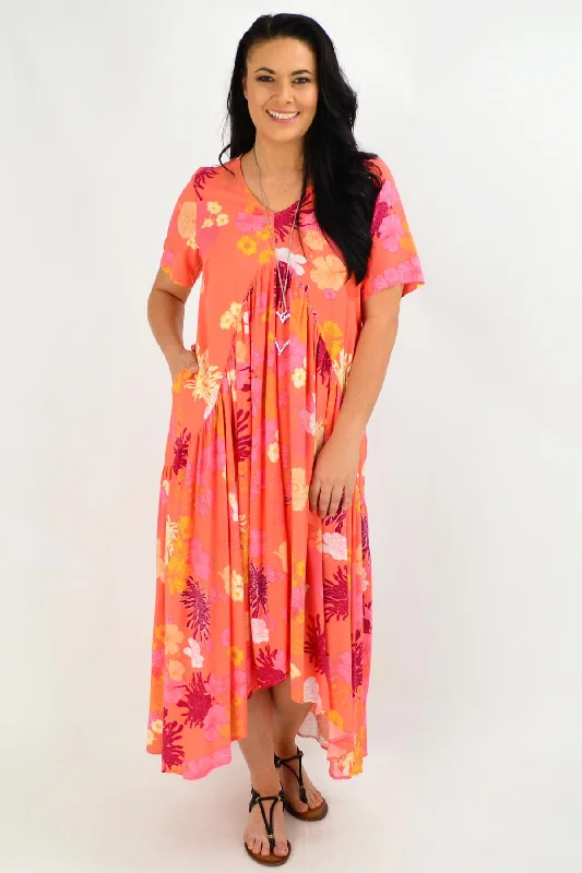 Apricot Floral Maxi Tunic Dress