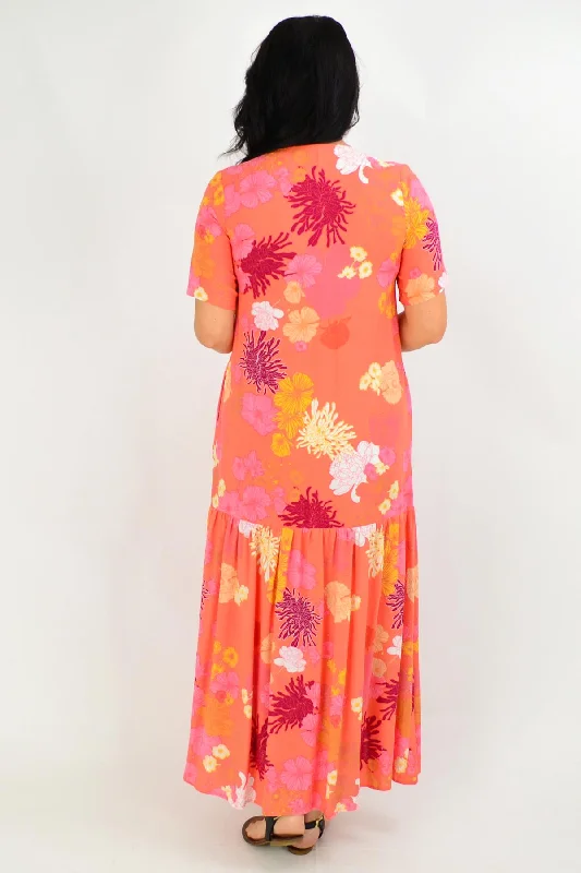 Apricot Floral Maxi Tunic Dress