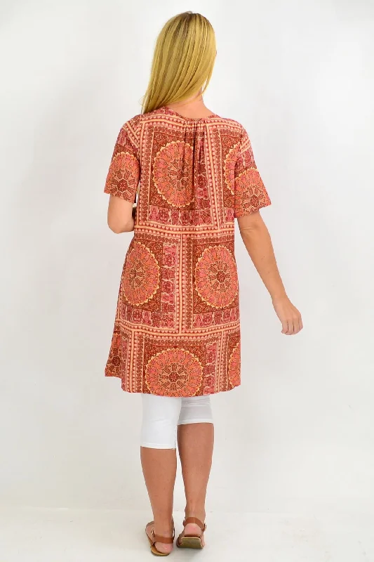 Back to the 70s Tie Up Neck Tunic Dress