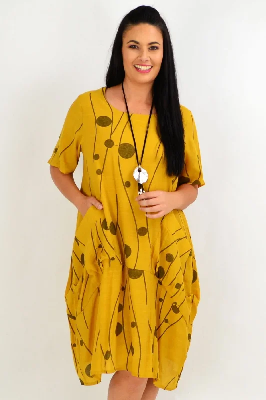 Mustard Debs Dots Bubble Tunic Dress