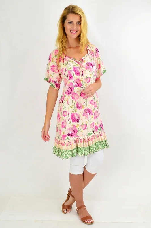 Pink Rose Flowy Tunic Dress