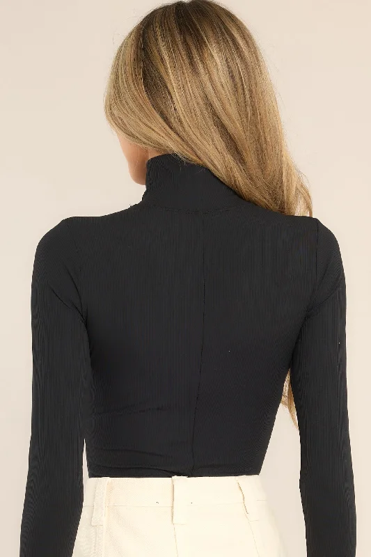 Suit Yourself Ribbed Long Sleeve Black Turtleneck Bodysuit