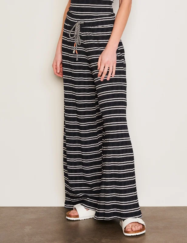 Sundry Variegated Rib Stripe Wide Leg Pant in Deep Navy