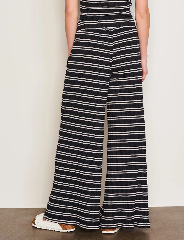 Sundry Variegated Rib Stripe Wide Leg Pant in Deep Navy