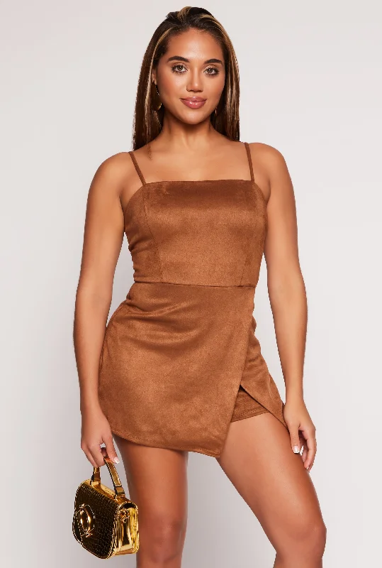 Almost Famous Faux Suede Cami Skort Romper