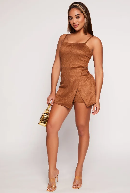 Almost Famous Faux Suede Cami Skort Romper