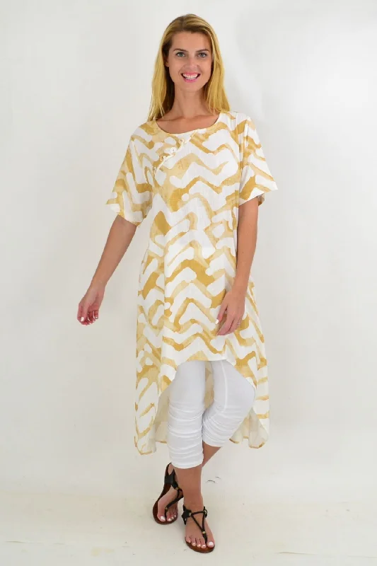 Tribal Print Linen Mix Hi Low Hem Tunic