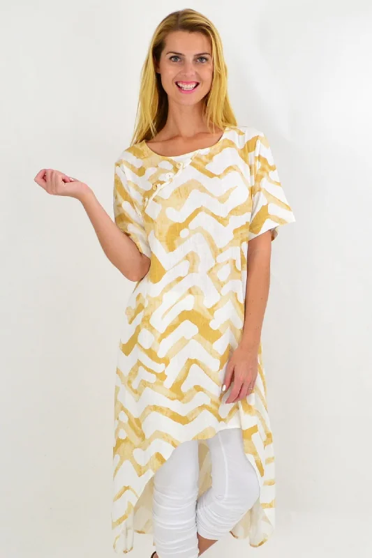 Tribal Print Linen Mix Hi Low Hem Tunic