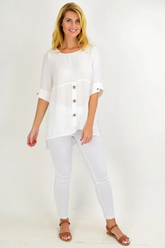 Creamy White Square Button Tunic Top