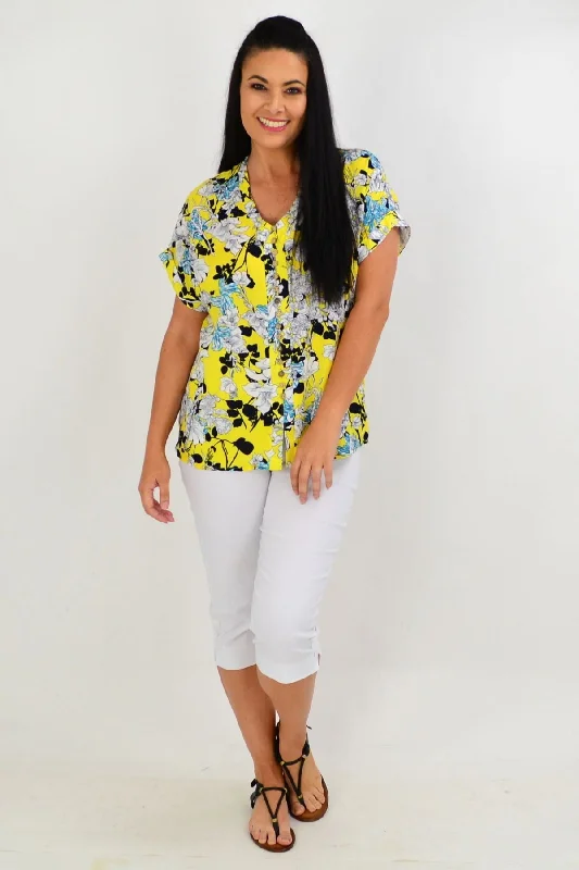 Yellow Short Flower Tunic Top