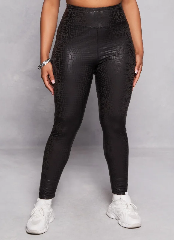 Plus Size Faux Croc Print Leggings