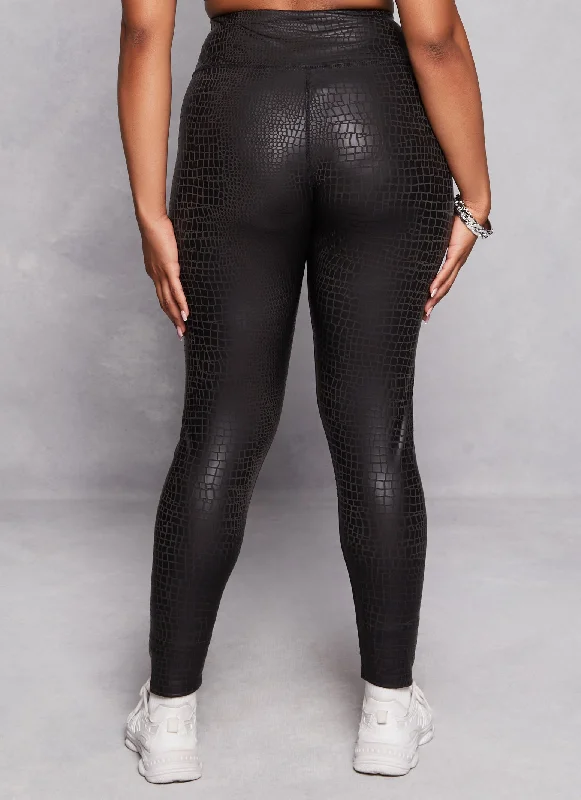 Plus Size Faux Croc Print Leggings