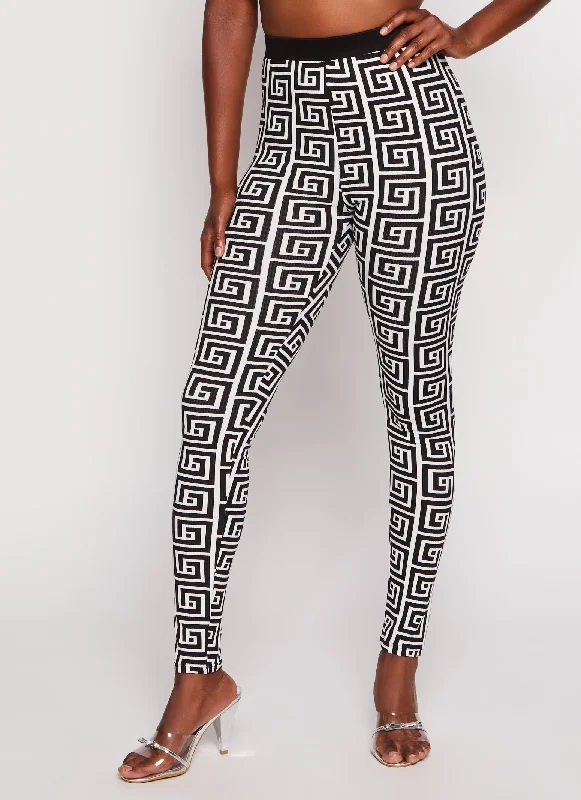 Greek Key Print High Waisted Leggings