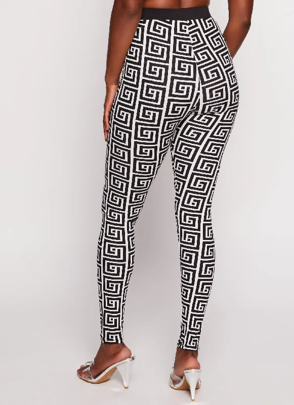 Greek Key Print High Waisted Leggings