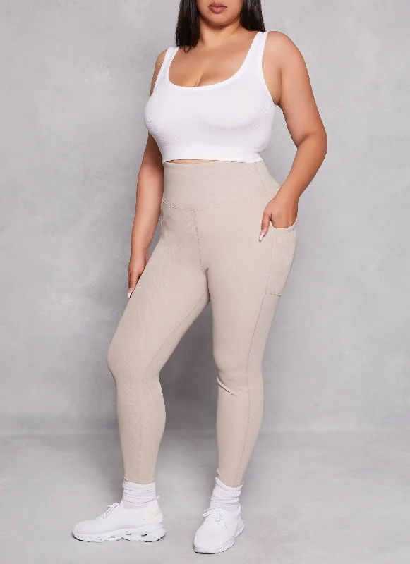 Plus Size Compression Rib Marble Print Leggings