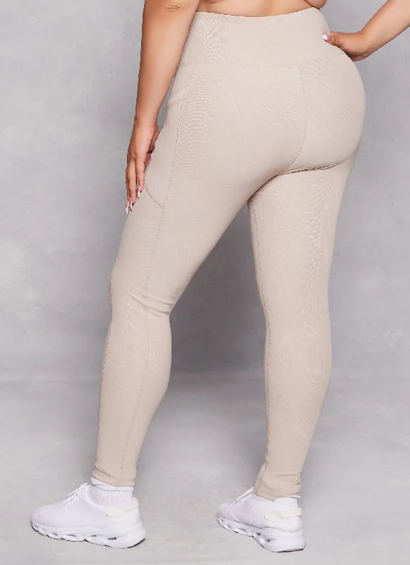 Plus Size Compression Rib Marble Print Leggings