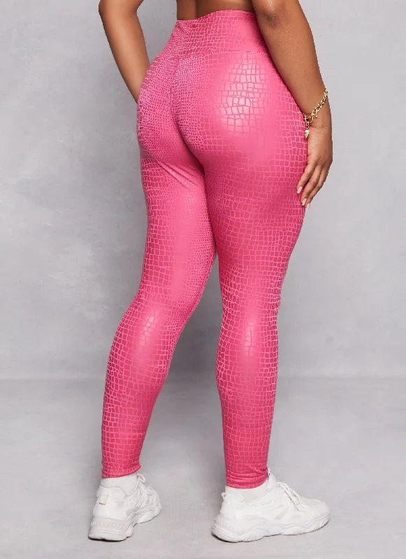 Plus Size Faux Croc Print Leggings